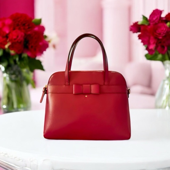 Kate Spade Red Plum Bow Kirk Park Medium Maize Dome Satchel - Picture 3 of 13
